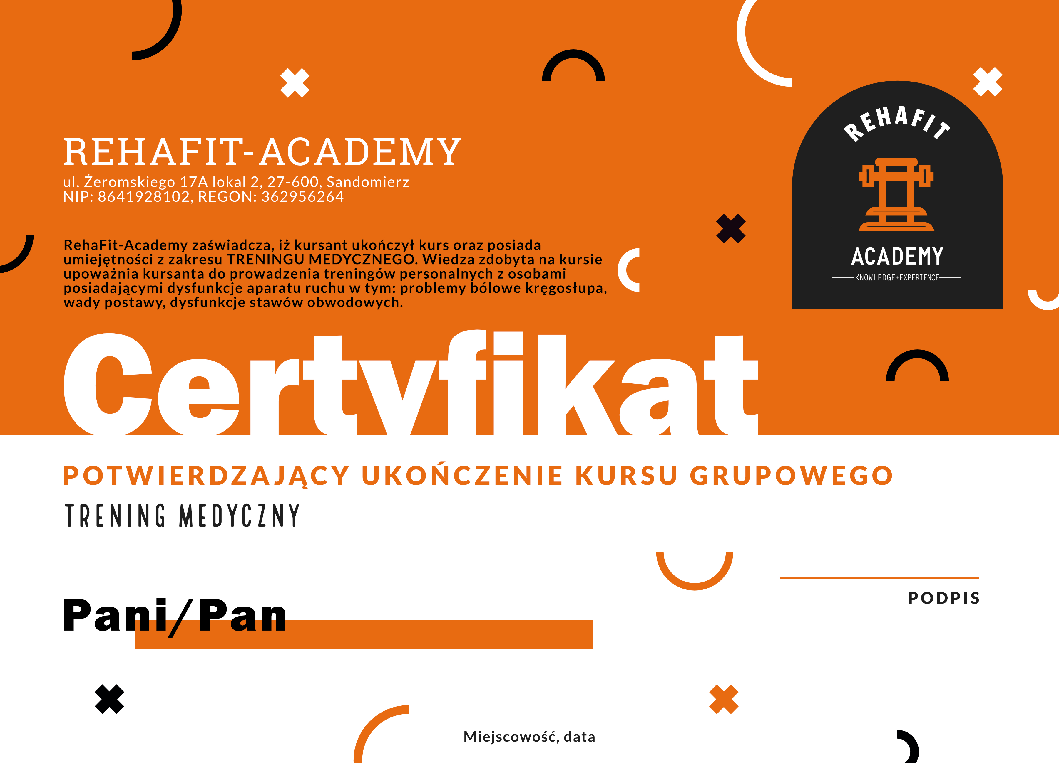 Certyfikat Trener Medyczny Rehafit